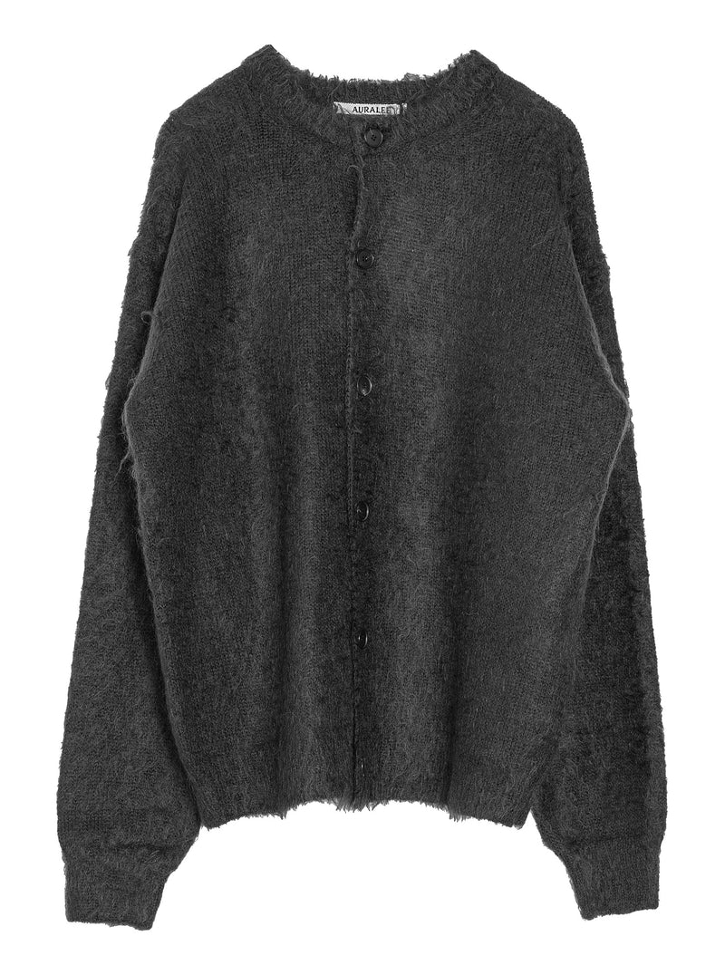 Men's Brushed Super kid Mohair Knit Cardigan Ink Black