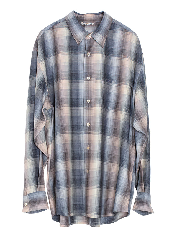 Men’s Super Light Wool Check Shirt Beige Blue Check