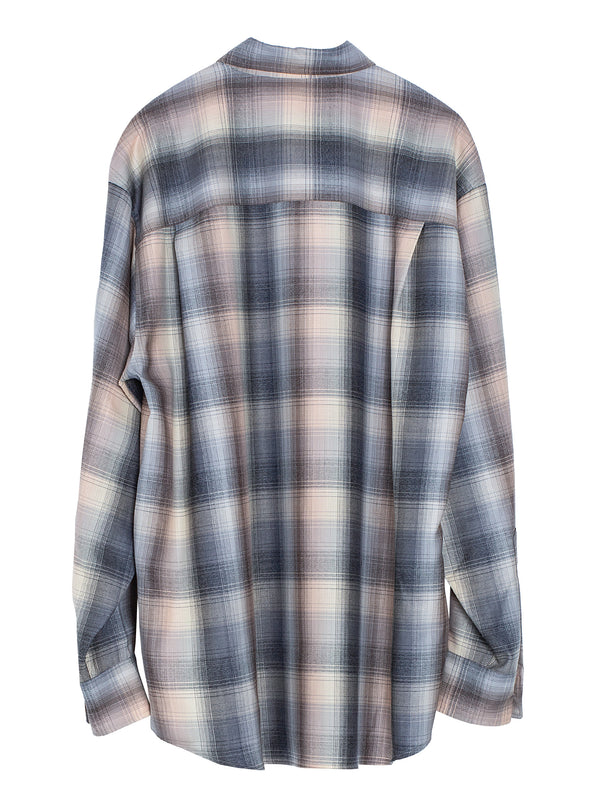 Men’s Super Light Wool Check Shirt Beige Blue Check