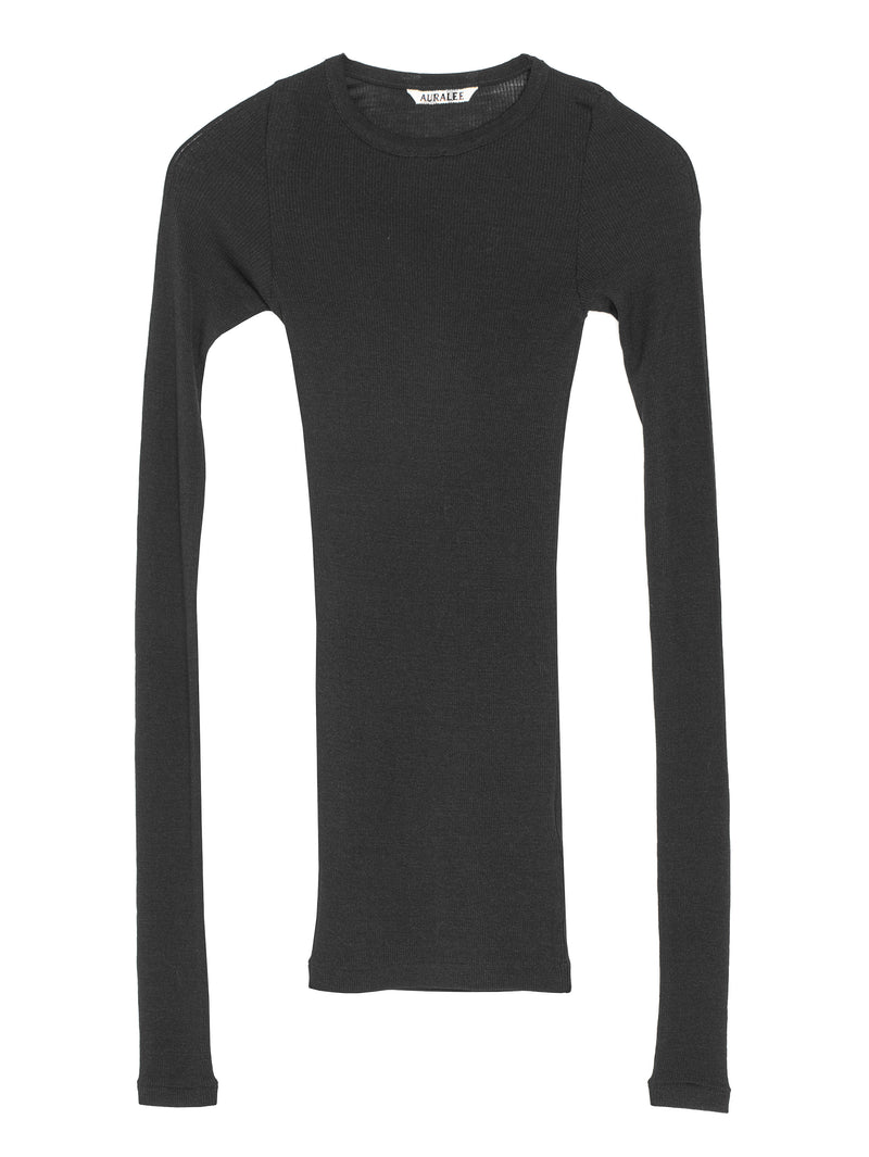 Women's Wool Silk Soft Rib Long Sleeve Tee Black