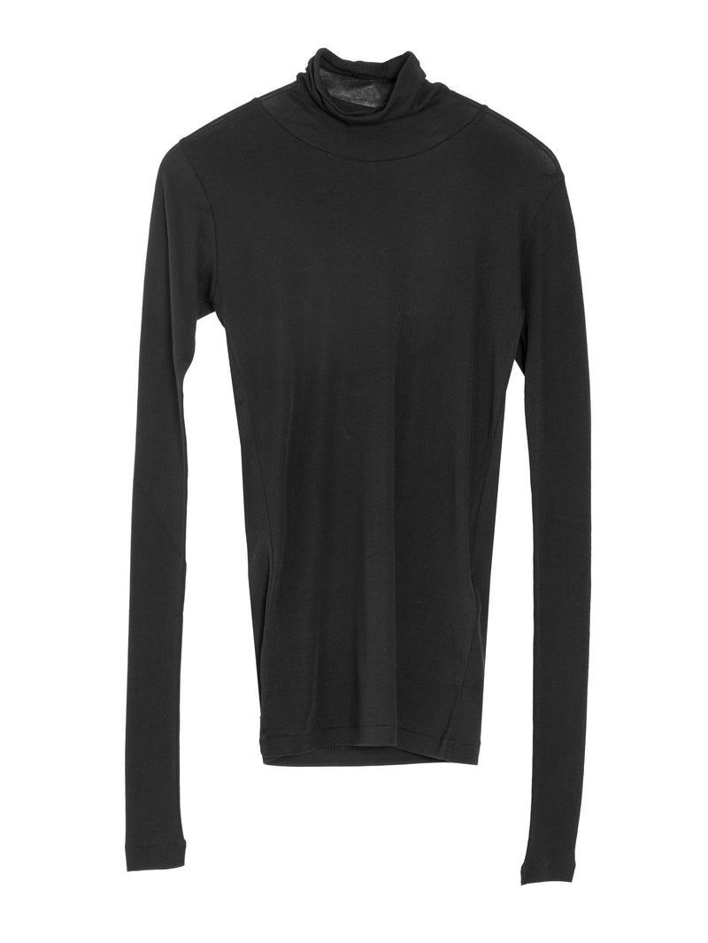 Women's Super High Gauge Sheer Rib Turtle Neck Long Sleeve Black