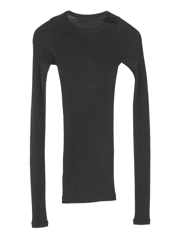Women's Wool Silk Soft Rib Long Sleeve Tee Black