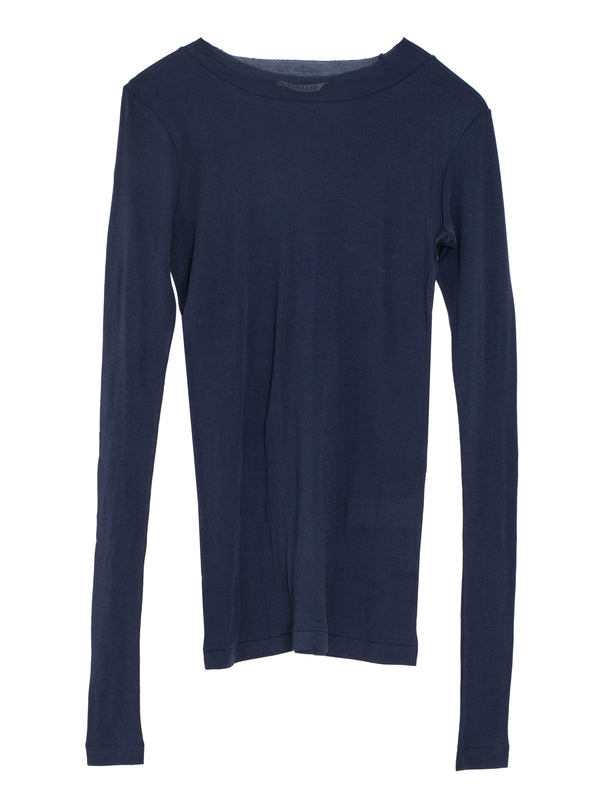 Women's Super High Gauge Sheer Rib Long Sleeve Navy