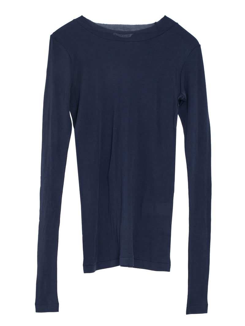 Women's Super High Gauge Sheer Rib Long Sleeve Navy