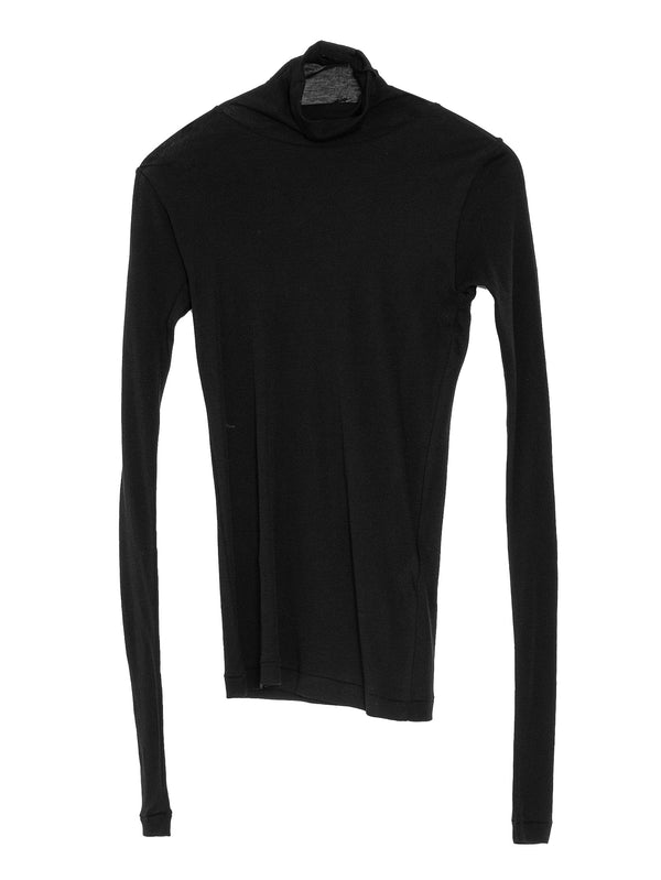 Women’s High Gauge Sheer Rib Turtle Neck Tee Black