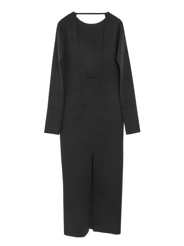 Women's Wool Stretch Double Face Knit Dress Black