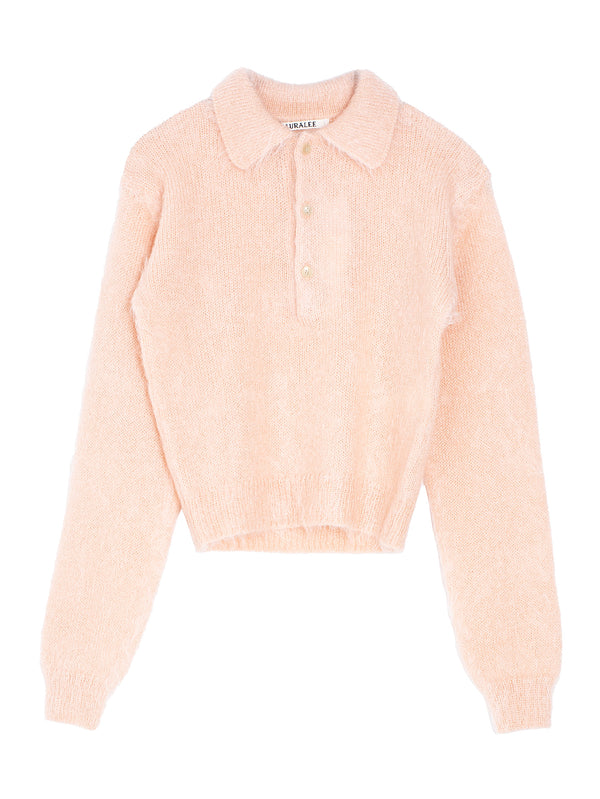 Women’s Brushed Kid Mohair Knit Short Polo Pink Beige