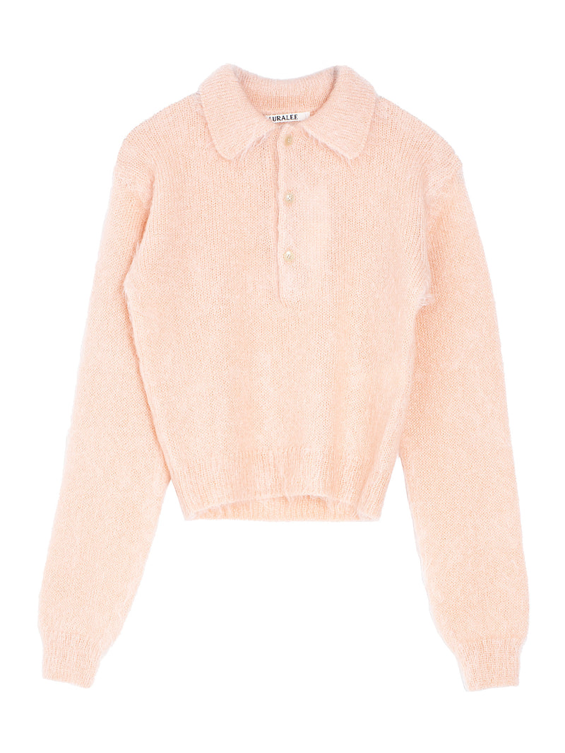 Women’s Brushed Kid Mohair Knit Short Polo Pink Beige