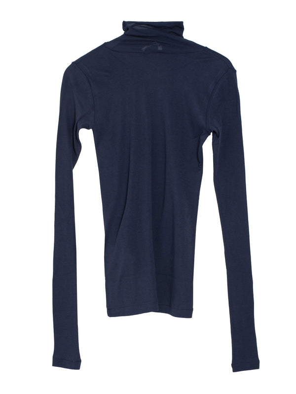 Women's Super High Gauge Sheer Rib Turtle Neck Long Sleeve Navy