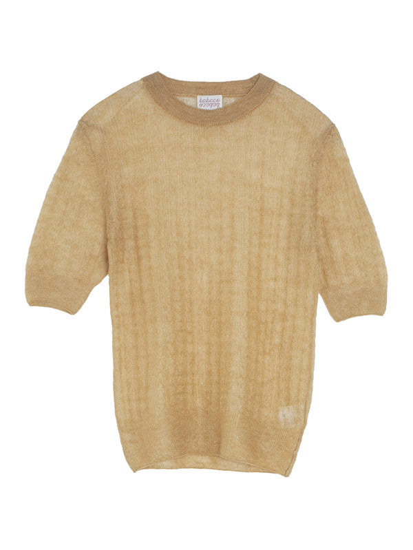 Fine Mohair Silk Half Sleeve Pullover Camel