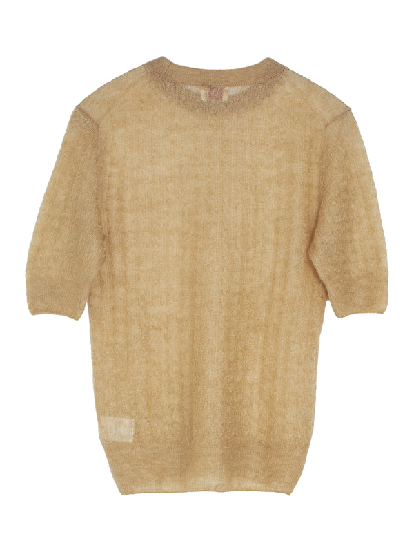 Fine Mohair Silk Half Sleeve Pullover Camel