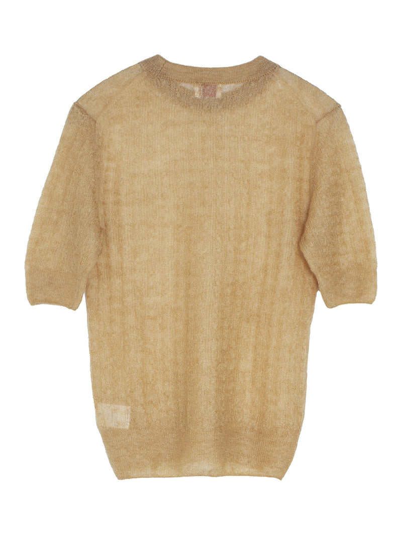 Fine Mohair Silk Half Sleeve Pullover Camel
