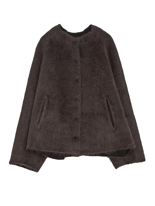 Cloud Wool Round Neck Jacket Brown