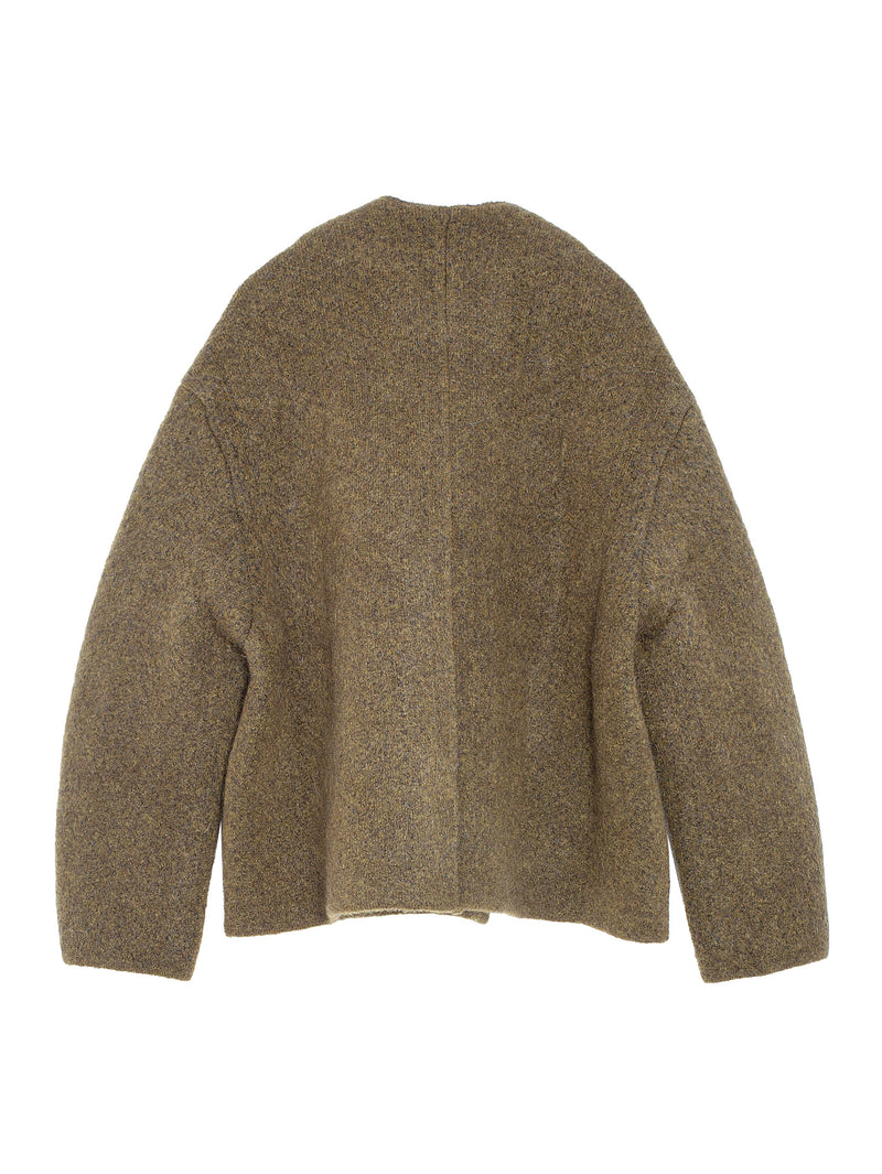 Like A Fur Round Neck Wool Jacket Olive