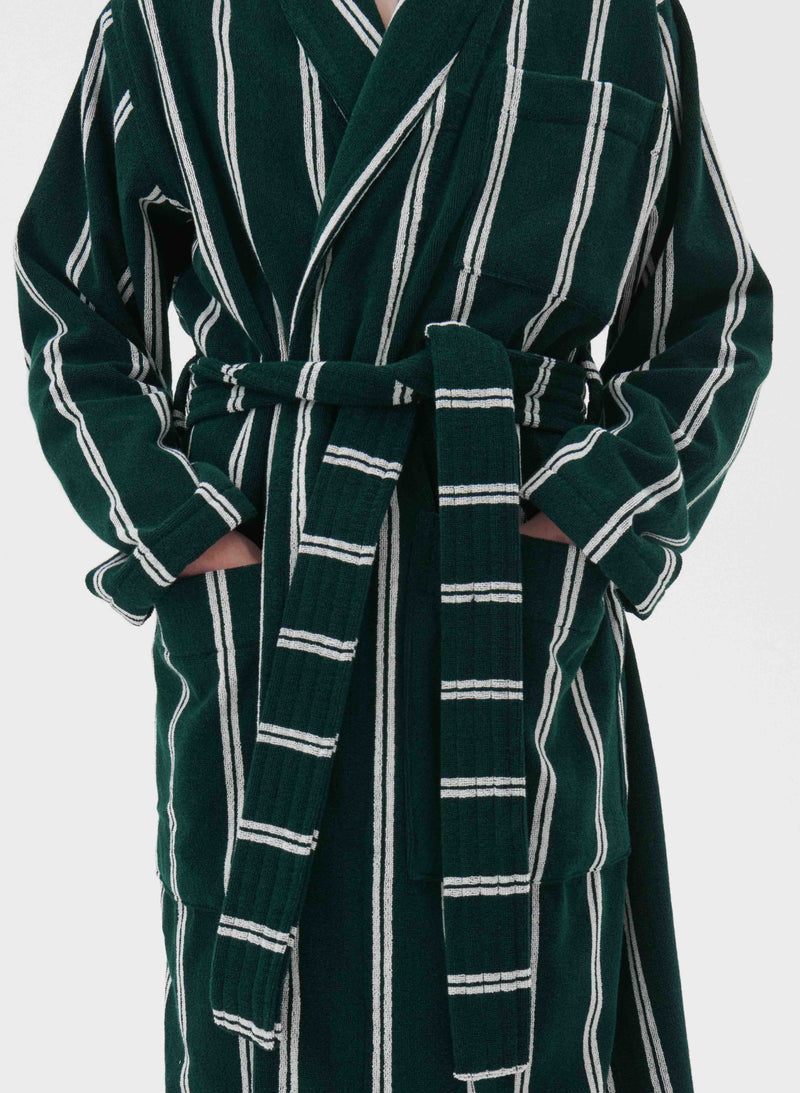 Classic Bathrobe Forest Green Stripes