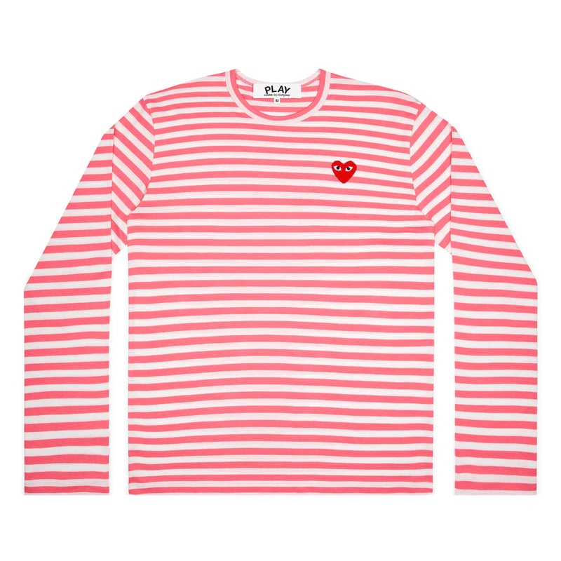 CDG Play Women's Long Sleeve T Pink and White Striped