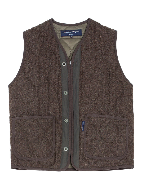 CDG Quilted Pattern Vest with Zip Closure And Two Pockets Brown