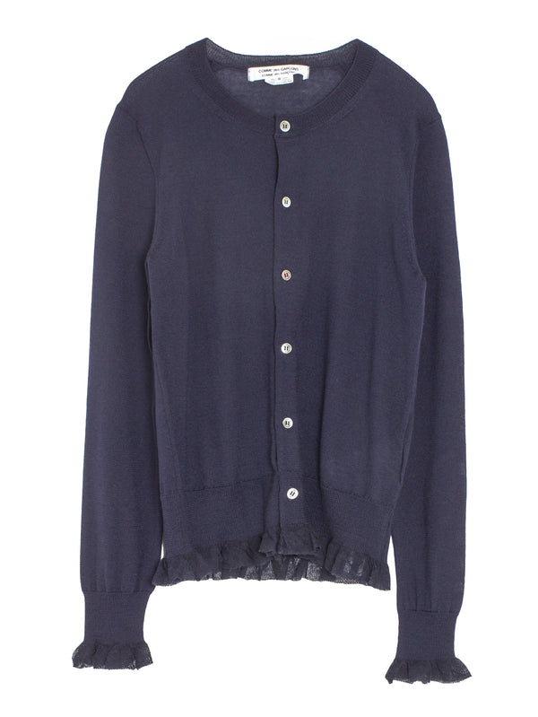 CDG Wool Ruffled Cardigan Navy