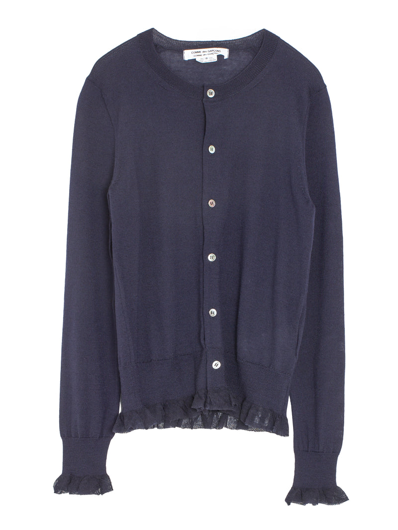 CDG Wool Ruffled Cardigan Navy