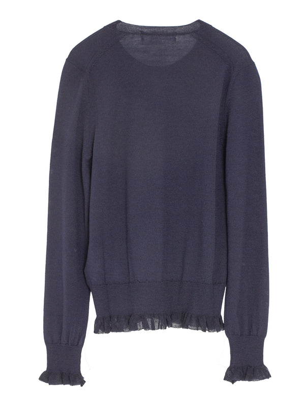 CDG Wool Ruffled Cardigan Navy