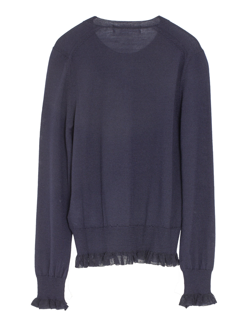 CDG Wool Ruffled Cardigan Navy