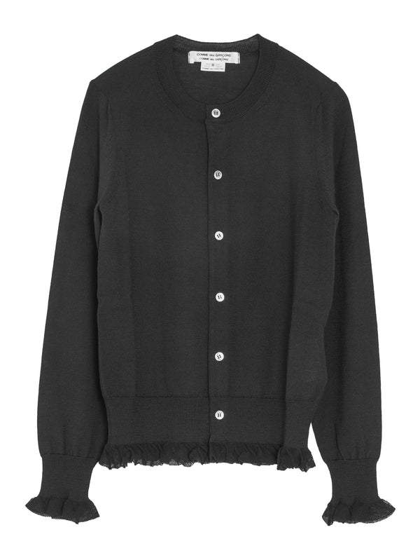 CDG Wool Ruffled Cardigan Black