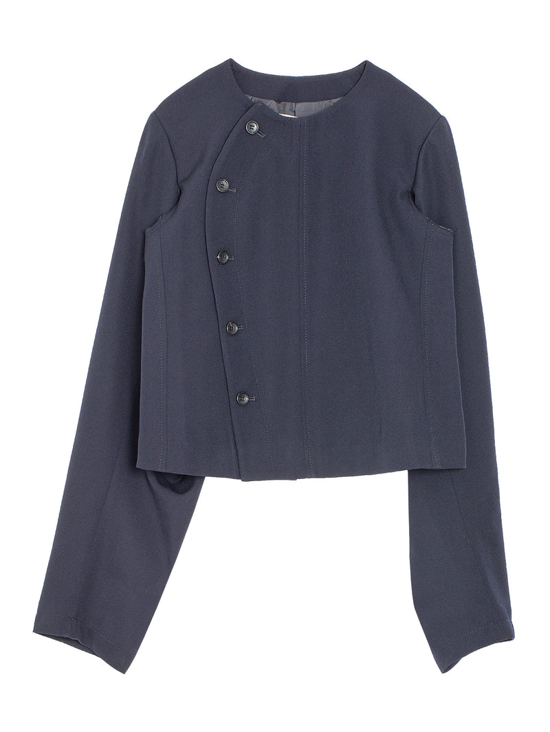 CDG Collarless Cropped Blazer Wool Navy