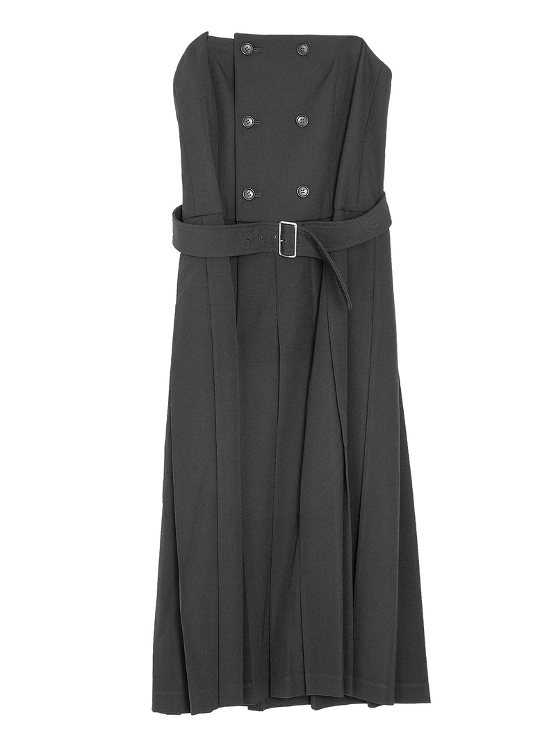 CDG Wool Apron Dress With Buttoned And Belted Waist Black