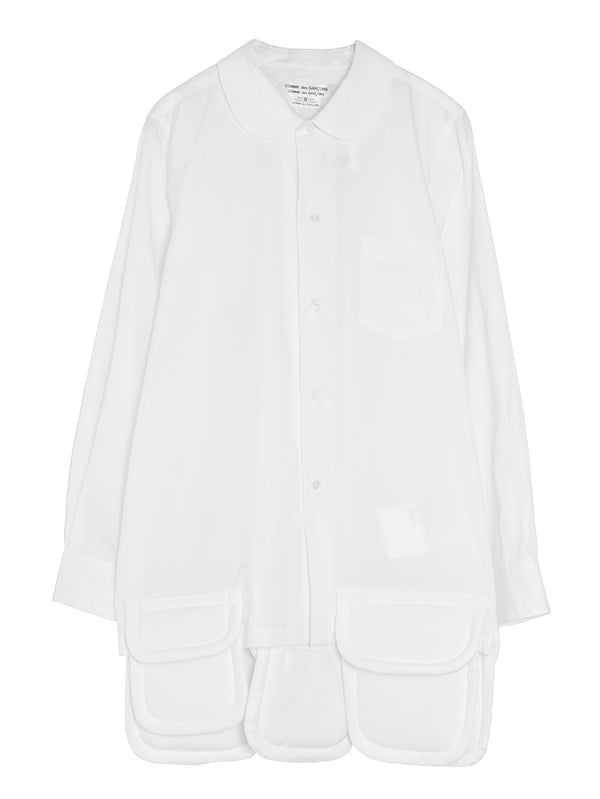CDG Big Pockets Cotton Long Blouse White