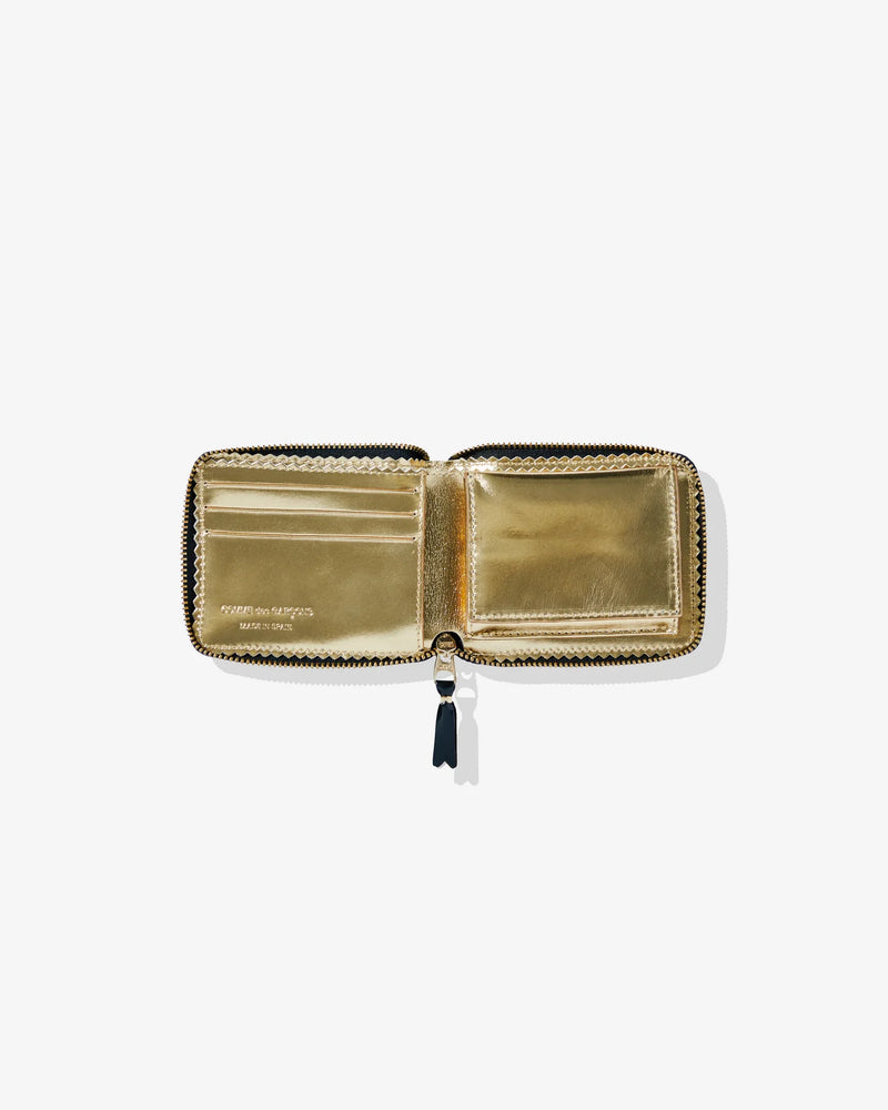 CDG Mirror Inside Zip Around Wallet Gold