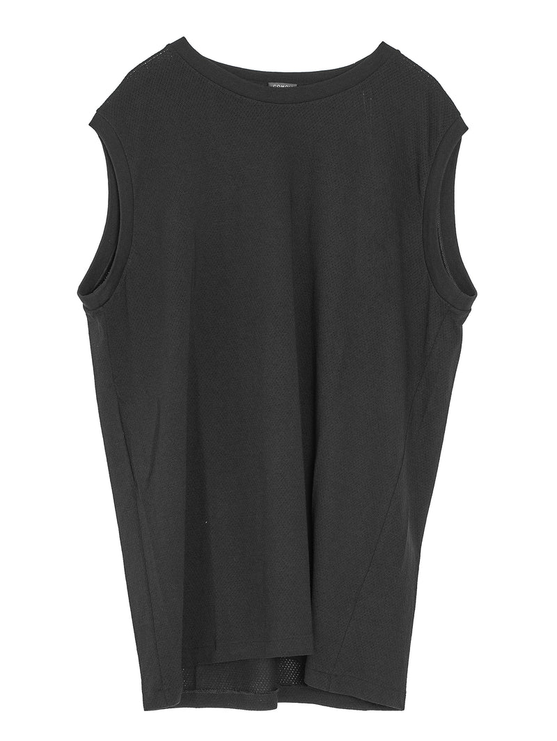 Cotton Mesh Sleeveless T-Shirt- Black