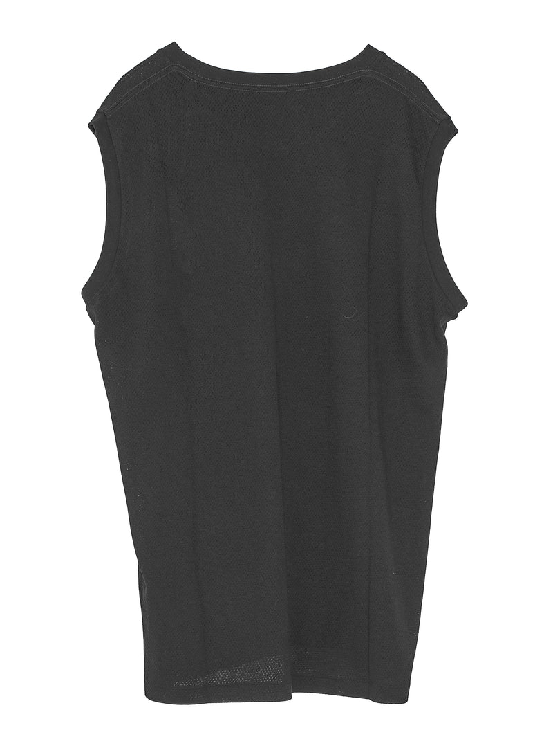 Cotton Mesh Sleeveless T-Shirt- Black