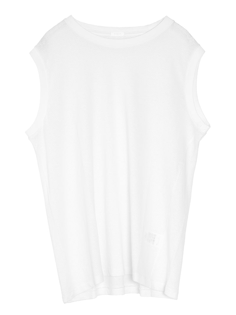 Cotton Mesh Sleeveless T-Shirt- White