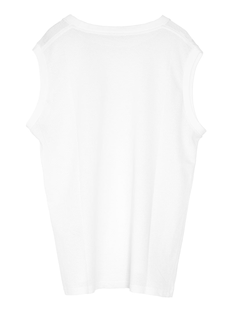 Cotton Mesh Sleeveless T-Shirt- White