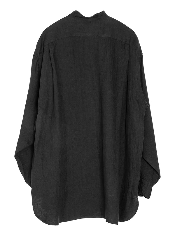 Linen Double Cloth Pullover Shirt Black