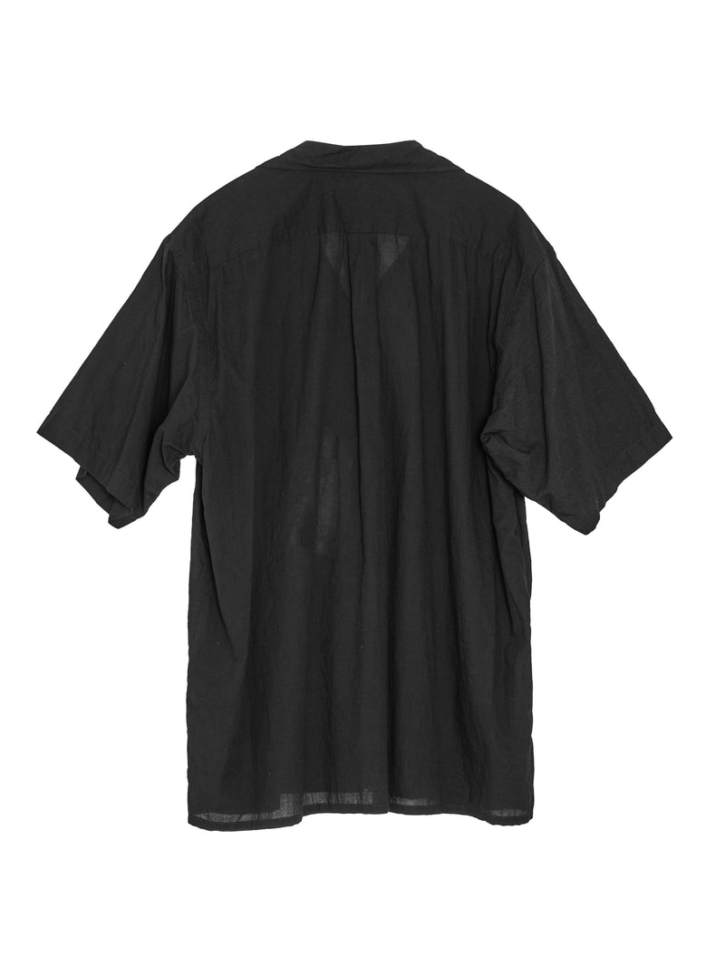 Khadi Cotton Shortsleeve Open Collar Shirt Black