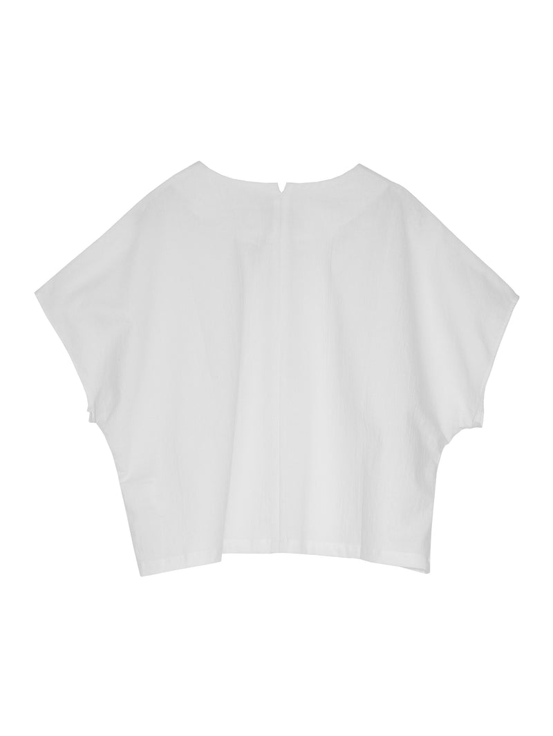 Cotton Flax Poplin Folk Top White