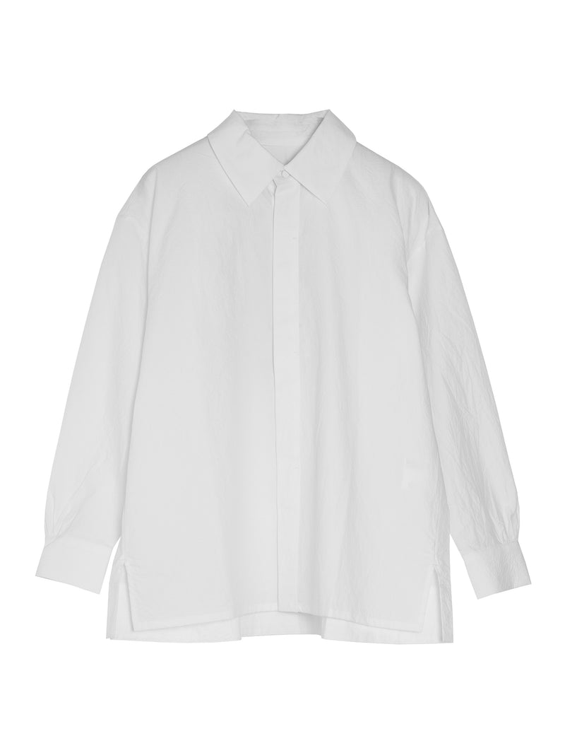 Cotton Linen Typewriter Front Fly Shirt White