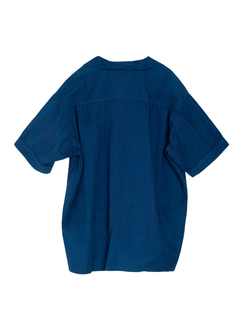 Organic Cotton Broadcloth Open Collar Shirt Ryukyu Indigo