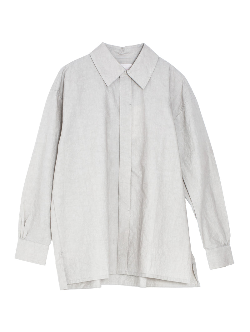 Cotton Linen Typewriter Front Fly Shirt Light Gray