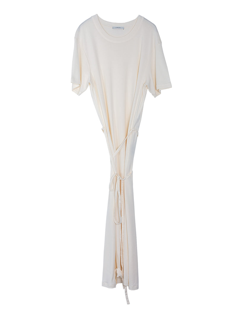 Belted Rib T Shirt Dress Light Cream