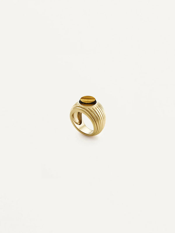 Wave Motion Signet Ring Tiger Eye Gold