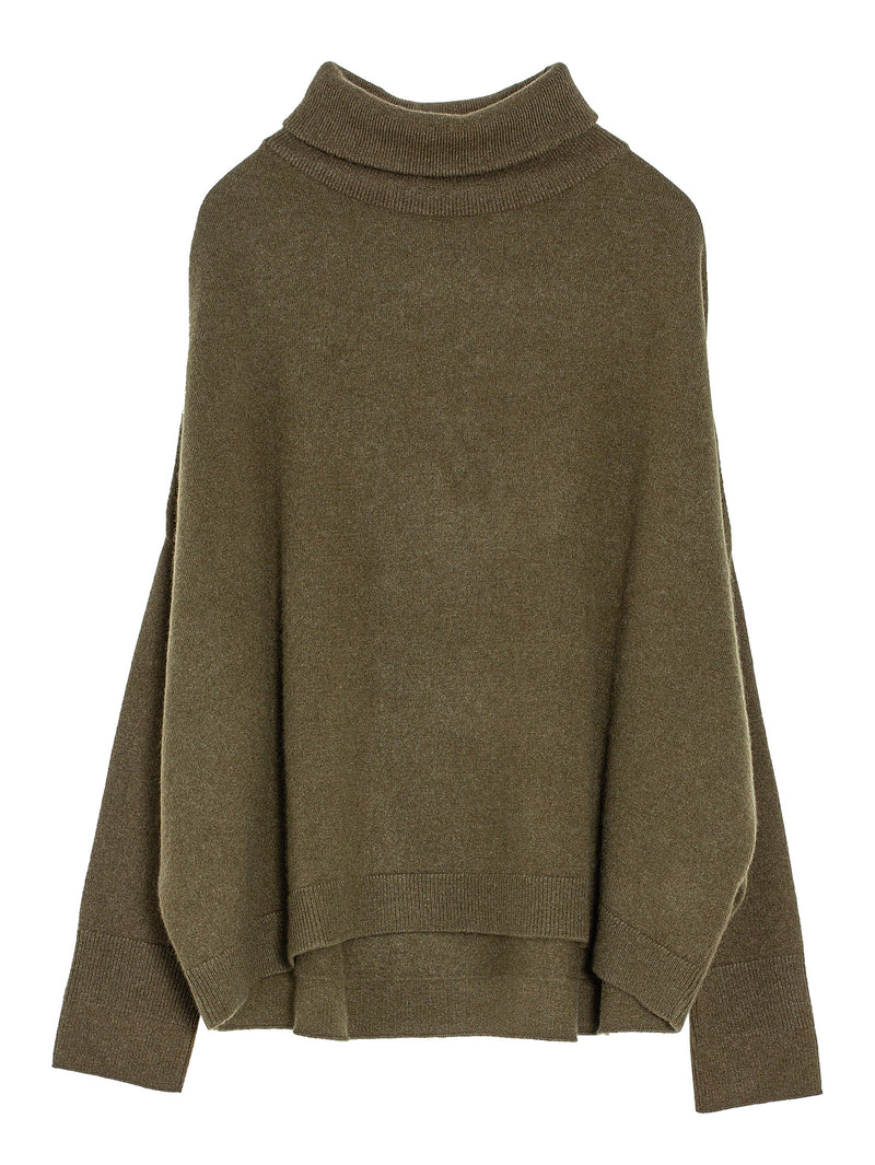 T-Neck Chunky Sweater Dark Olive