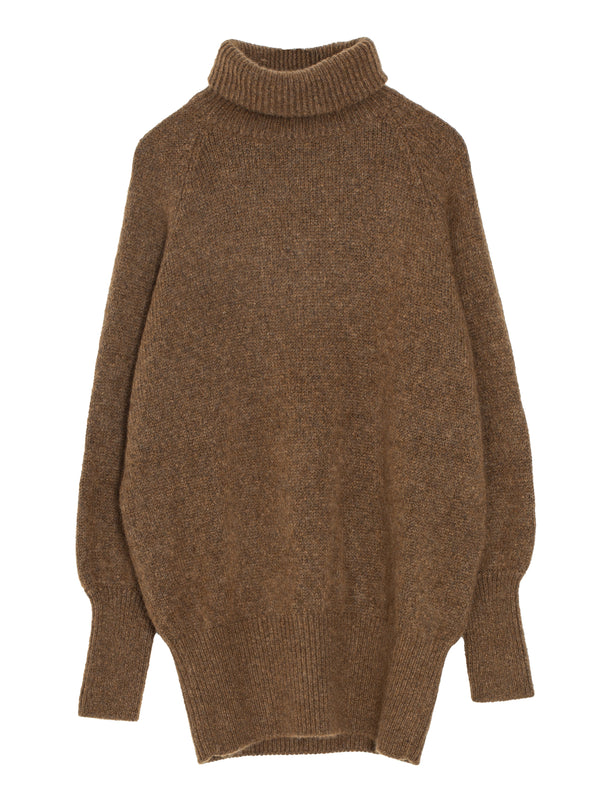 Turtleneck Raglan Sweater Wide Band Sleeve 8GG Palissandro