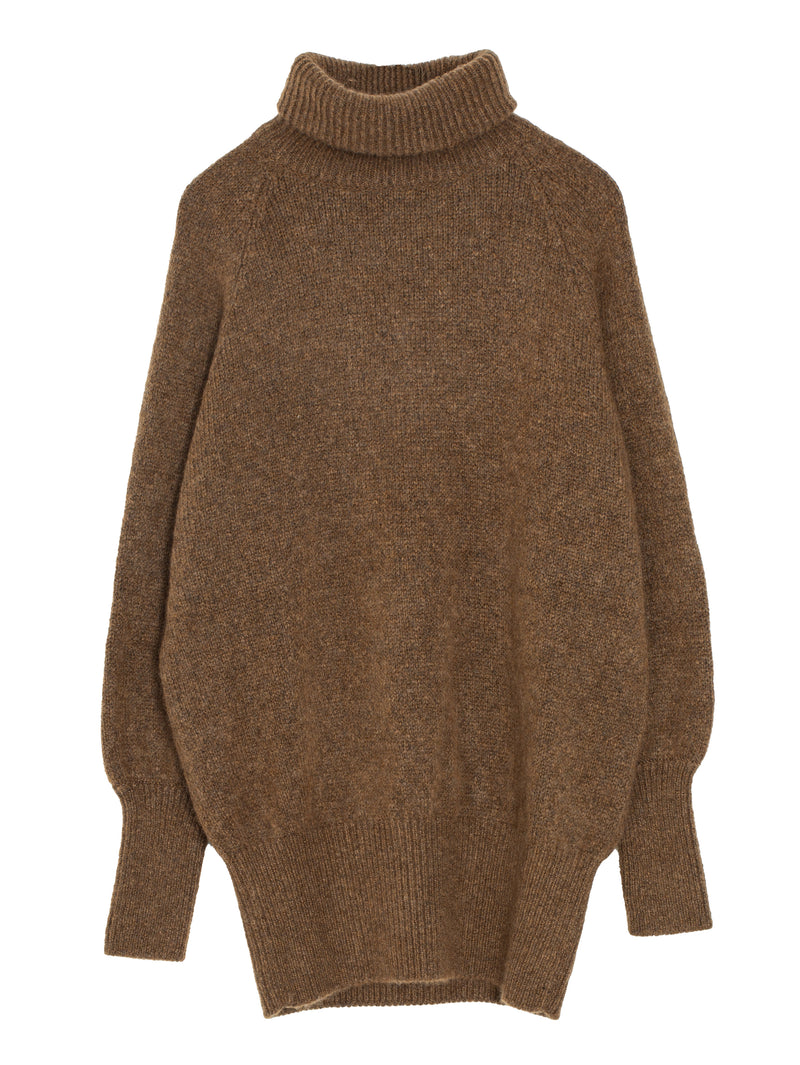 Turtleneck Raglan Sweater Wide Band Sleeve 8GG Palissandro