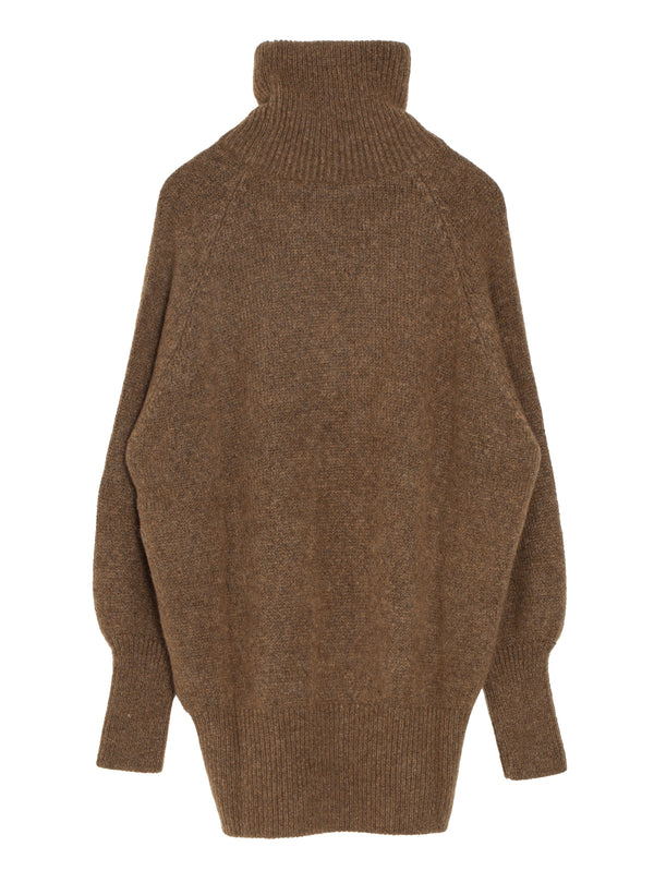 Turtleneck Raglan Sweater Wide Band Sleeve 8GG Palissandro