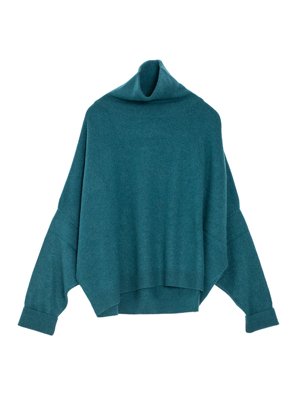 T-Neck Chunky Sweater Cashmere Knit Peacock