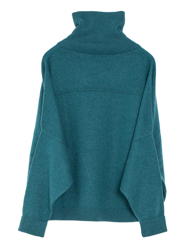 T-Neck Chunky Sweater Cashmere Knit Peacock