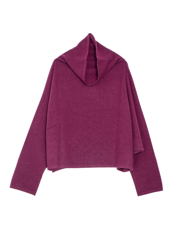 Batwing Oversized T-Neck Short Cashmere Knit Oxblood