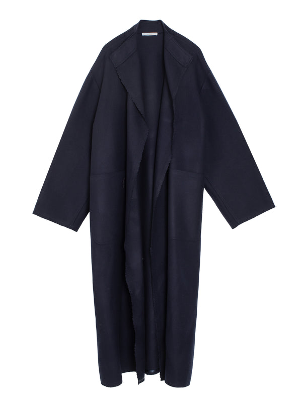Patch Pocket Long Coat Panno Wool Midnight